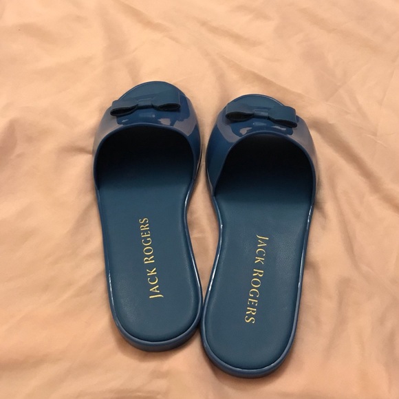 2/60 Bundle Only - Blue sandals slides with bow shoes size 8 - Picture 2 of 4